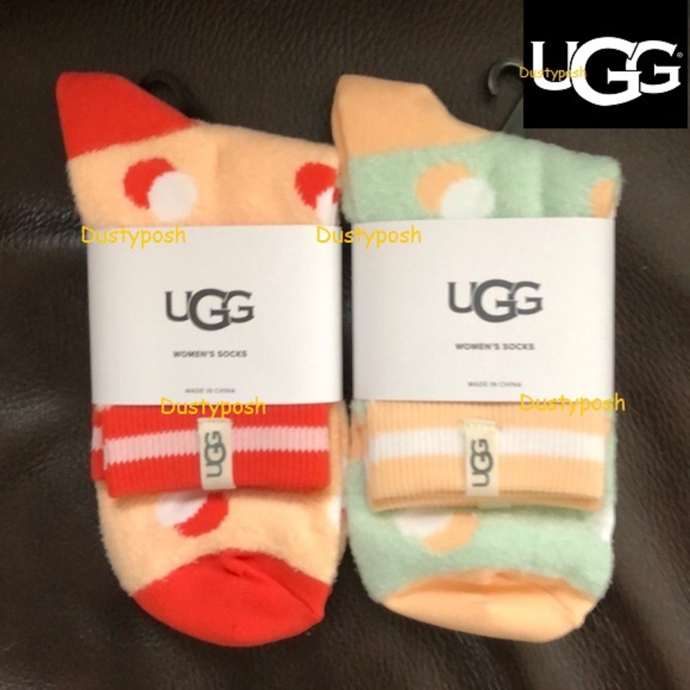 UGG Slouch Crew Socks Boot 2 Pair Peach Red White Cozy Womens Soft Christmas